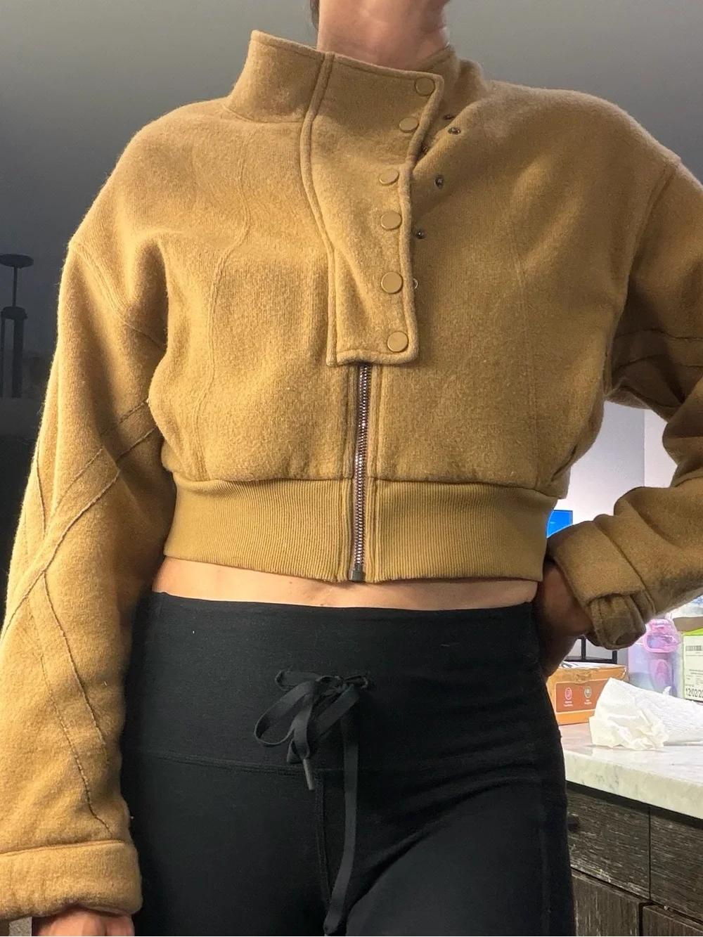 BARELY WORN! ALO Yoga Cropped Bomber Jacket - Camel Brown